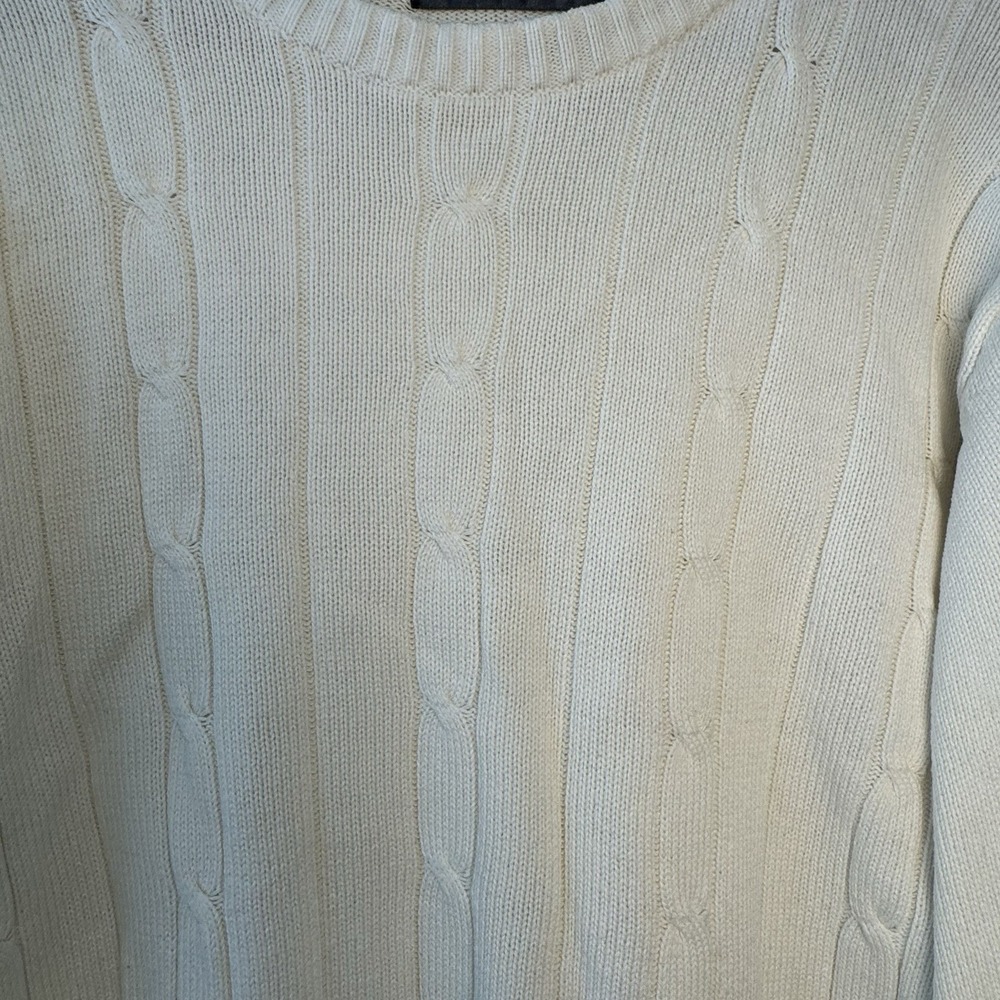 Vintage Oscar De La Renta Cream White Cable Knit Sweater Men's Large 100% Cotton - Picture 4 of 9